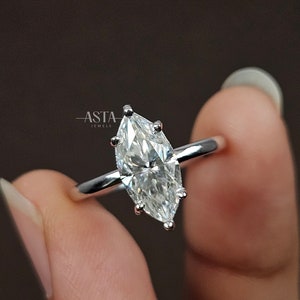 1.80ct Marquise Solitaire Ring, 14K Solid Gold Engagement Ring, Lab Grown Diamond Ring, Personalized Jewelry Gift for Women