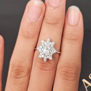 1.25ct Oval Lab Grown Diamond Halo Engagement Ring, 14K Solid Gold Wedding Ring for Women, Lab created oval diamond Handmade Jewelry