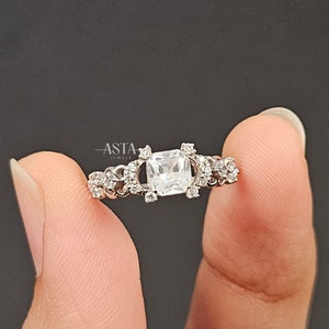 0.50 Ct Cushion Lab Grown Diamond Engagement Ring, 14k Gold Simple Solitaire Accent Ring, Handmade Promise Ring Customized Jewelry