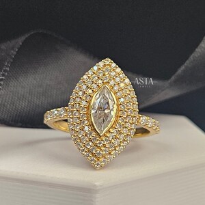 Antique Marquise Lab Grown Diamond Engagement Ring, Solid Gold Unique Wedding Ring for Women, Vintage Handmade Jewelry