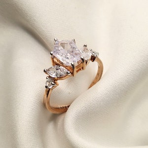 Unique Marquise Lab Grown Diamond Engagement Ring for Her, Handmade Solid Gold Wedding Ring, Crown Ring for Women