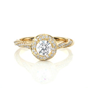 0.53ct Halo Round Lab Grown Diamond Engagement Ring, Vintage Solid Gold Wedding Ring for Women, Twisted Band Gift for Her