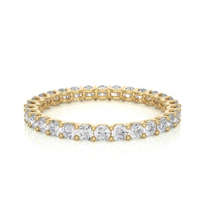 Minimalistische ronde lab gegroeid eeuwigheid diamanten ring, massief gouden trouwring, unieke stapelring cadeau voor haar