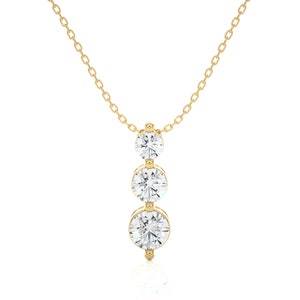 Round Lab Grown Diamond Necklace for Women, Solid Gold Diamond Pendant for Her, Handmade Layer Necklace Gift for Her