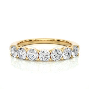 Minimalist Round Lab grown Diamond Wedding Ring, Solid Gold Half Eternity Band, Handmade Stacking Ring for Women