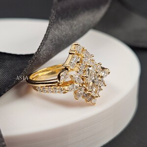 Vintage Bridal Ring Set, Marquise Lab Grown Diamond Stacking Wedding Set, Solid Gold Bridal Jewelry image 5