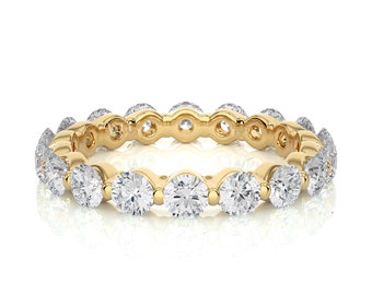 Round Lab grown Diamond Unique Wedding Band, Handmade Comfort Fit Gold Engagement Ring for Women, Personalized Gift for Her