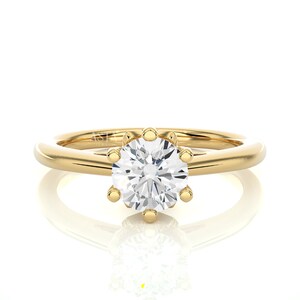 Minimalist Round Lab Grown Diamond Engagement Ring, 14k Solid Gold Wedding Ring for Women, Cathedral Style Ring for Her