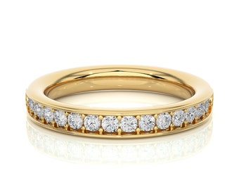 Classic Round Lab grown Diamond Wedding Band, 14k Solid Gold Stackable Ring for Women, Personalized Gift for Her