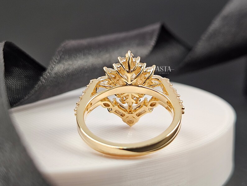 Vintage Bridal Ring Set, Marquise Lab Grown Diamond Stacking Wedding Set, Solid Gold Bridal Jewelry image 6