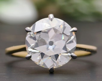 Anello di fidanzamento Moissanite rotondo vecchio taglio europeo da 3,72 CT, Anello solitario Moissanite incolore, Anello nuziale, Anello nuziale, Regali di anniversario