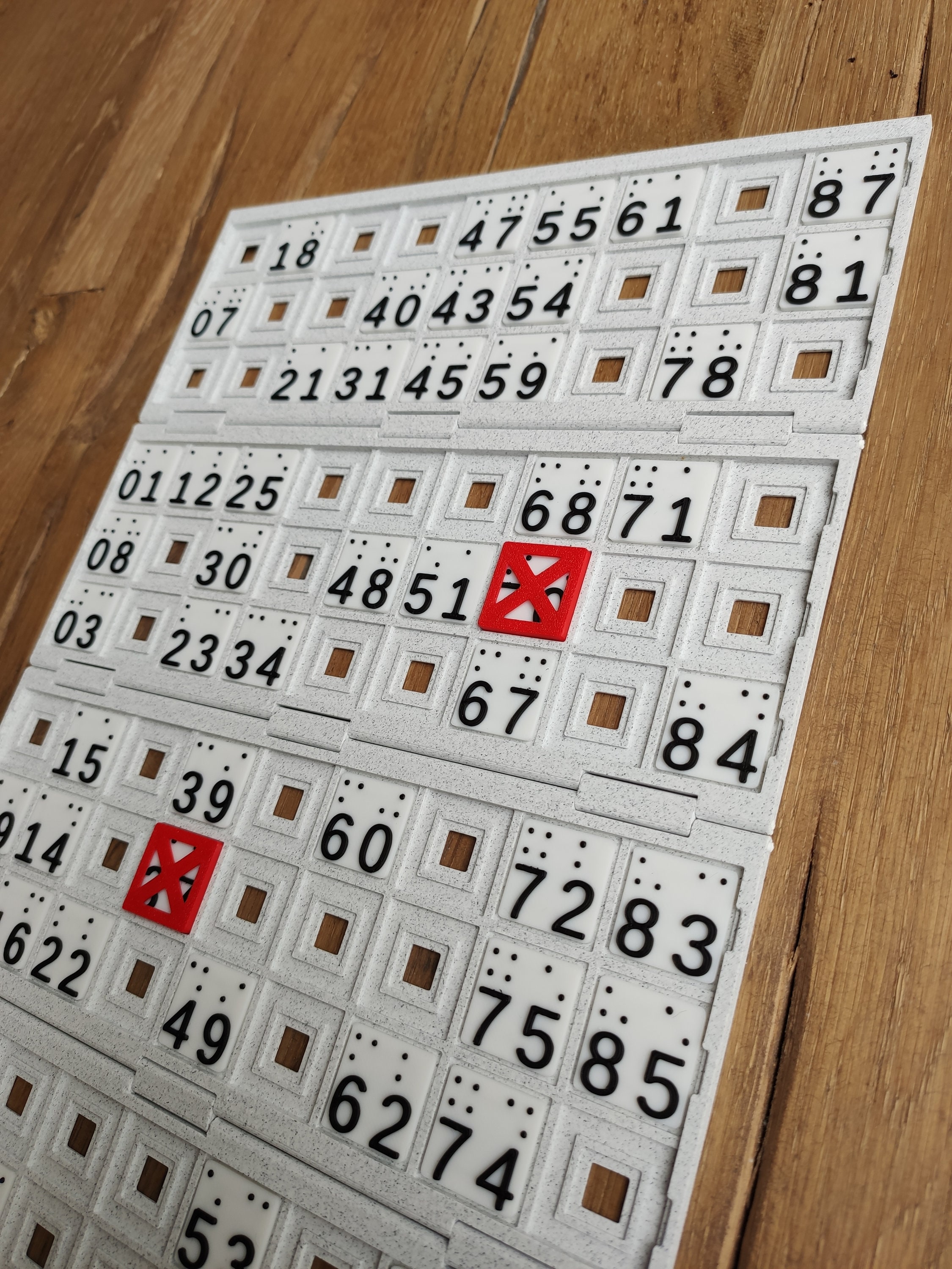 Braille 90 Ball Bingo Cards 3D Printed Tactile Modular Design Enhanced