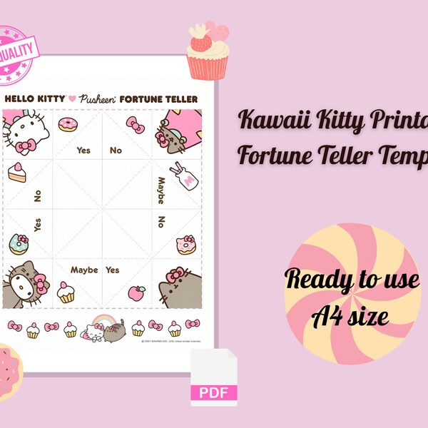 h-ello kawaii kitty printable fortune teller template paper A4 size print and fold