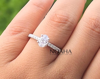 Oval Cut Lab Grown Diamond Ring 1.27 CT, Halo Engagement Ring, Solid Gold Oval Solitaire Ring, Minimalist Bridal Jewelry, Gift For Her