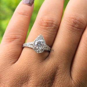 1.74 CT Round Diamond Halo Engagement Ring, IGI Certified Lab Grown Diamond Ring, Split Shank Band, Rings for Women,Anniversary Gift For Her