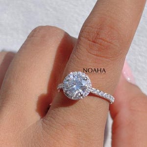 Anello con diamante taglio brillante rotondo da 0,50 a 2,00 ct, anello di fidanzamento con alone, anello con diamante taglio brillante EF/VS, fede nuziale con diamante per lei