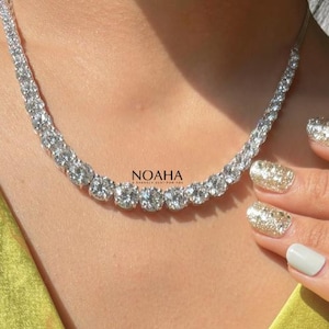 20.26  TW Round Cut Diamond Tennis Necklace,  Lab Grown Diamond Necklace, Diamond Necklace for Women, 18 Inch Adjustable Diamond Necklace