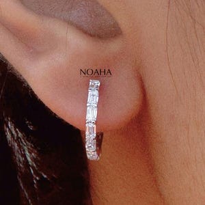 1.02 TCW  Emerald Diamond Hoop Earrings for Women, Lab Grown Diamond Earrings, Anniversary Gifs for Her, Hoop Earrings for Her