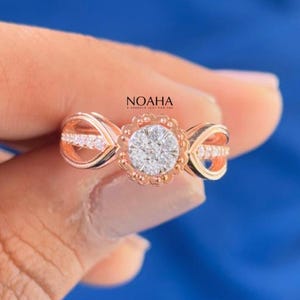 0.28 CT Round Lab Grown Diamond Wedding Ring, Halo Engagement Ring, Three Row Split Shank, Anniversary Gift, Unique Handmade Ring