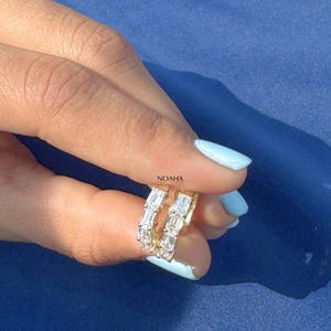 Baguette Diamond Hoop Earrings for Women, Lab Grown Diamond Earrings, Anniversary Gifs for Her, Hoop Earrings, Wedding Hoop Earrings