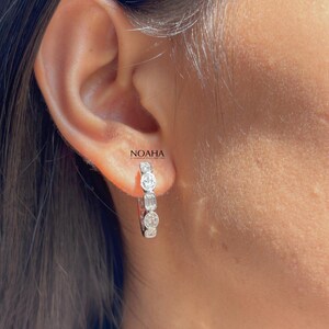 2 TCW Oval and Emerald Diamond Hoop Earrings for Women, Lab Grown Diamond Earrings, Anniversary Gifs for Her, Hoop Earrings
