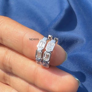 Emerald Cut Diamond Hoop Earrings for Women, Bezel Setting Lab Grown Diamond Earrings,  Gifs for Her, Hoop Earrings for Mother and Wife