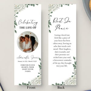Funeral Bookmark Template Memorial Keepsake Celebration of Life Obituary Card Modern Minimalist Memorial Gift Personalized Remembrance