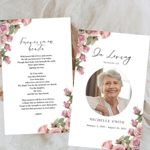 Plantilla de obituario Tarjeta de oración conmemorativa Recuerdo fúnebre Plantilla de tarjeta de oración con poema Programa de celebración de la vida Oración del orden simple del servicio
