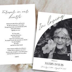 Obituary template Memorial prayer card funeral keepsake Poem prayer card template Celebration of Life program Simple Order of Service prayer