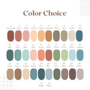 May include: A color chart with 32 color swatches, each labeled with a name and number. Colors range from Terracotta to Black, including shades of pink, blue, green, and neutral tones. The text "Color Choice" is at the top.