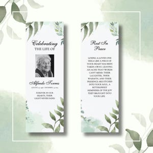Modèle de marque-page funéraire Souvenir commémoratif Célébration de la vie Carte nécrologique Cadeau commémoratif minimaliste moderne Souvenir personnalisé
