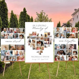 Funeral heart Collage Welcome Sign Photo Collage Celebration of Life poster Memorial Sign In Loving Memory Obituary Template Funeral Poster
