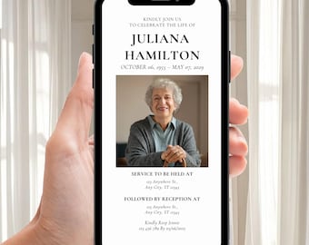 Funeral Invitation Memorial service Invite template funeral evite announcement memorial invitation Celebration of Life Invite rest in peace