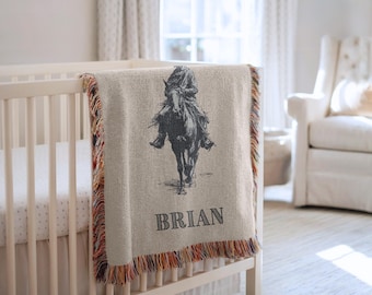 Manta de bebé vaquera personalizada, decoración del oeste para la habitación del bebé