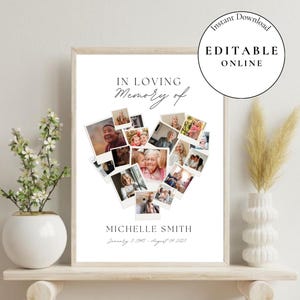 Modèle d'affiche commémorative de célébration de la vie personnalisée avec collage de photos