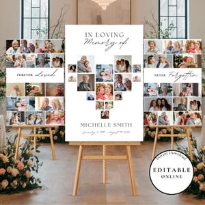 Funeral heart Collage Welcome Sign Photo Collage Celebration of Life poster Memorial Sign In Loving Memory Obituary Template Funeral Poster