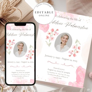 Funeral Invitation Modern Digital Template Celebration of Life Evite Printable Memorial Service Invite Simple Funeral Announcement Design