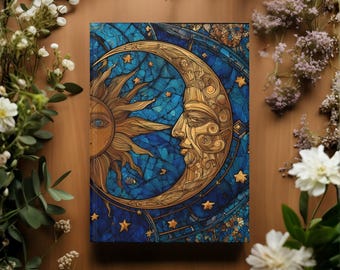 Diario de vitrales celestiales, diario del espacio solar y lunar, regalo para amantes de la astrología, diario de sueños, cuaderno lunar con líneas de la luna y las estrellas