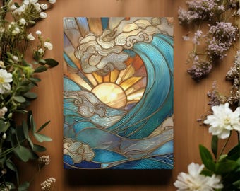 Stained Glass Ocean Waves Journal gift Sea side Gratitude notebook Sunset birthday notebook sister memory book