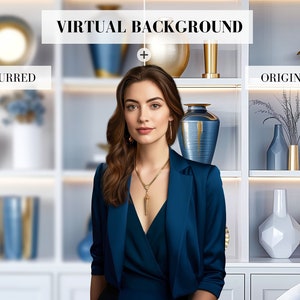 Blue Modern Home Office Zoom Background (Digital Download)