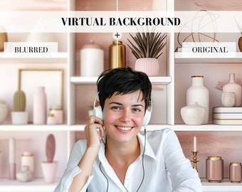 Pink Boho Home Office Zoom Background: Modern Virtual Office (Digital Download)