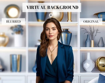 Blue Modern Home Office Zoom Background (Digital Download)
