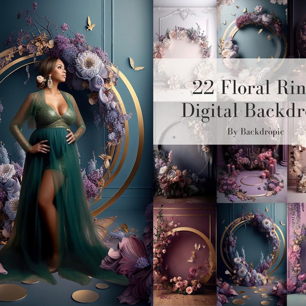 22 Floral Ring Backdrop Overlays Maternity Digital Backdrop Floral Hoop Backdrop Overlay Floral Ring Overlay Floral Backdrops maternity