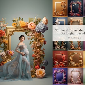 33 Colourful Flower Frame Maternity Backdrop Overlays Flower Backdrop Maternity Digital Background Wedding Digital Backdrop Floral Overlay