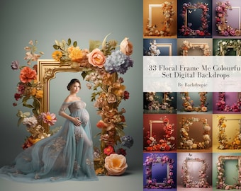 33 Colourful Flower Frame Maternity Backdrop Overlays Flower Backdrop Maternity Digital Background Wedding Digital Backdrop Floral Overlay
