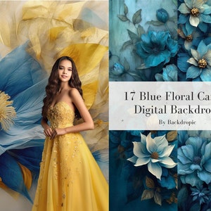 Tones of Blue Floral Fine Art Floral Digital Backdrops Maternity Backdrop Overlay Photography Digital Background Overlays Photoshop Textures