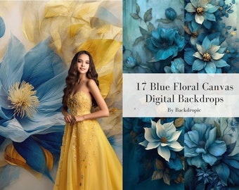 Tones of Blue Floral Fine Art Floral Digital Backdrops Maternity Backdrop Overlay Photography Digital Background Overlays Photoshop Textures