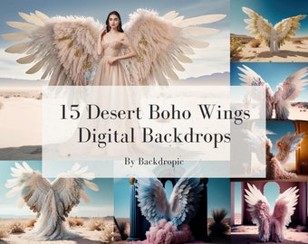 15 Digital Backdrops Angel Wings Digital Overlays Maternity Digital Backdrop Overlays Angel Wings Background Desert Boho Fine Art Textures