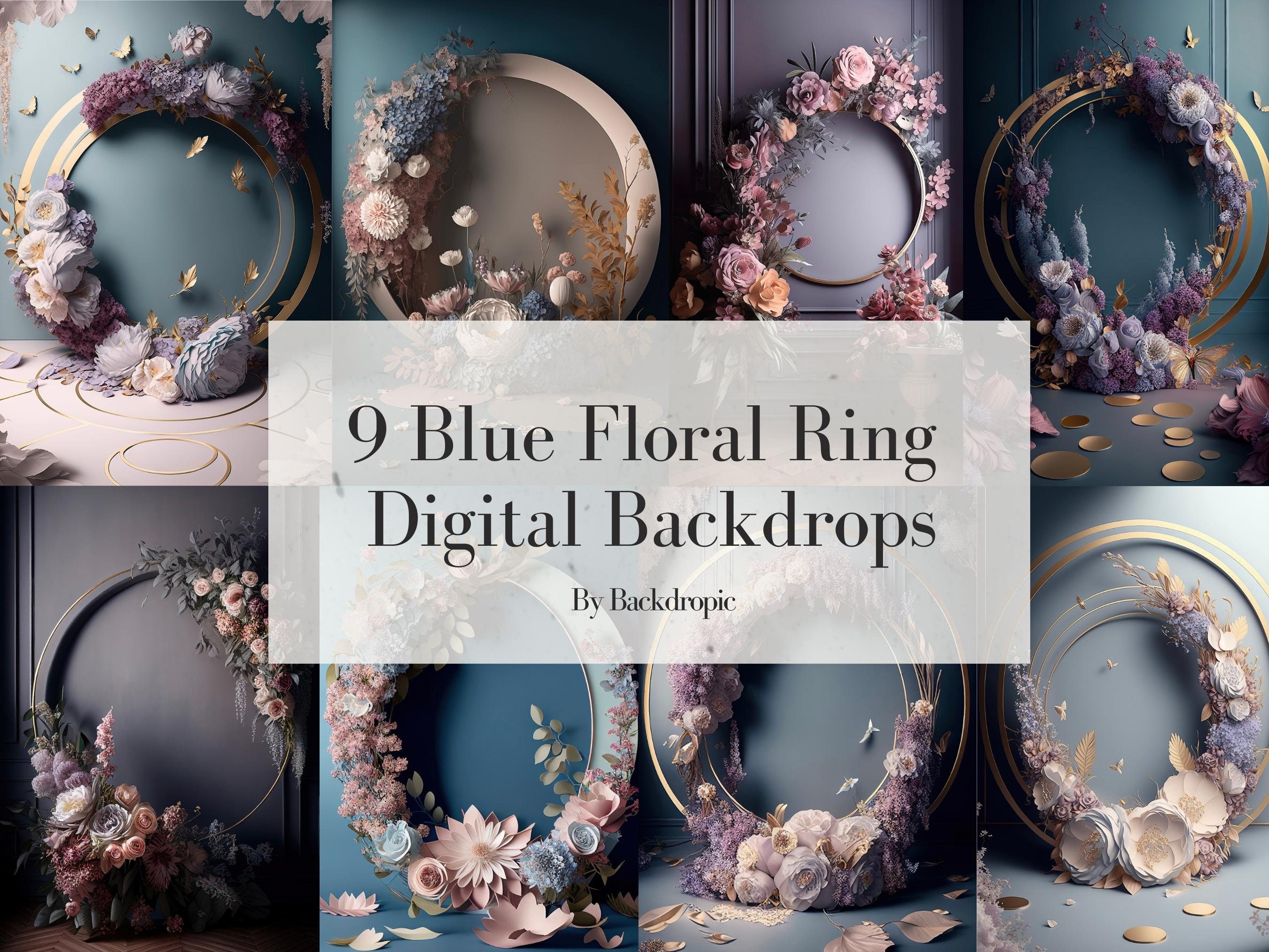 9 Floral Ring Backdrop Overlays Maternity Digital Backdrop Floral Hoop ...