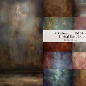 Może przedstawiać: Cyfrowy kolaż 30 kolorowych, teksturalnych tła inspirowanych obrazami starych mistrzów. Tła są idealne do dodania vintage'owego, artystycznego charakteru do projektów cyfrowych.  30 Kolorowych Cyfrowych Tła Starych Mistrzów Autorstwa Backdropic